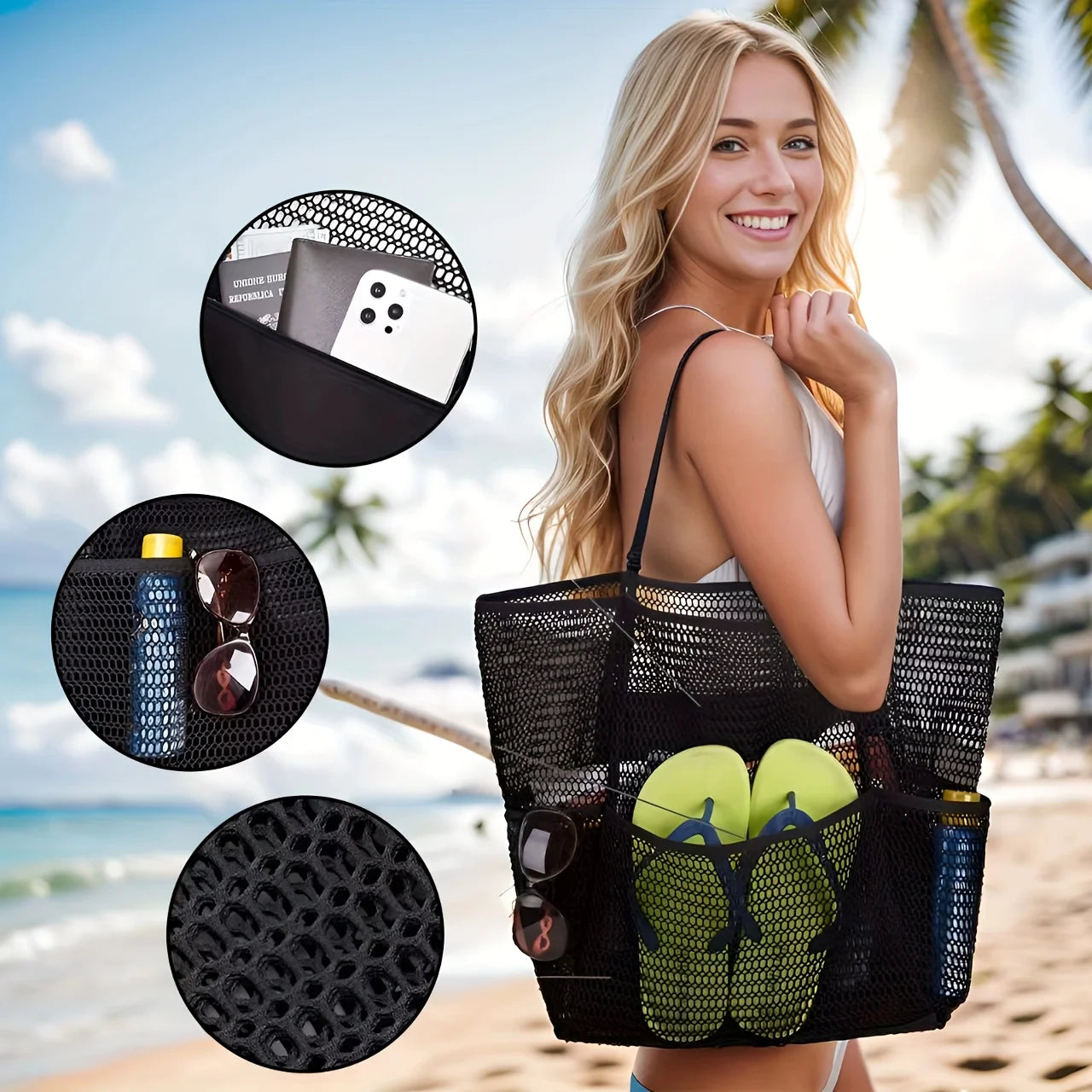 Beach Tote Bag - Durable Shoulder Bag with Open Top for Travel, Shopping