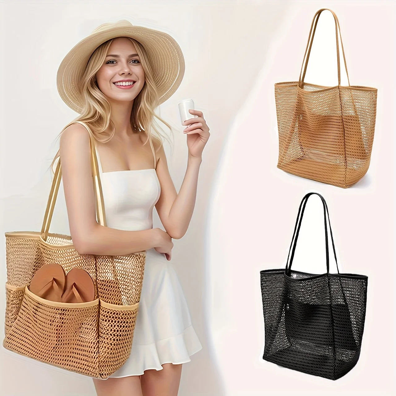 Beach Tote Bag - Durable Shoulder Bag with Open Top for Travel, Shopping